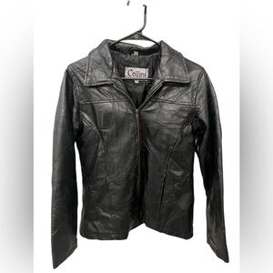 Cellini Women’s‎ Black Genuine Leather Jacket Size M – Zip Front Classic Style